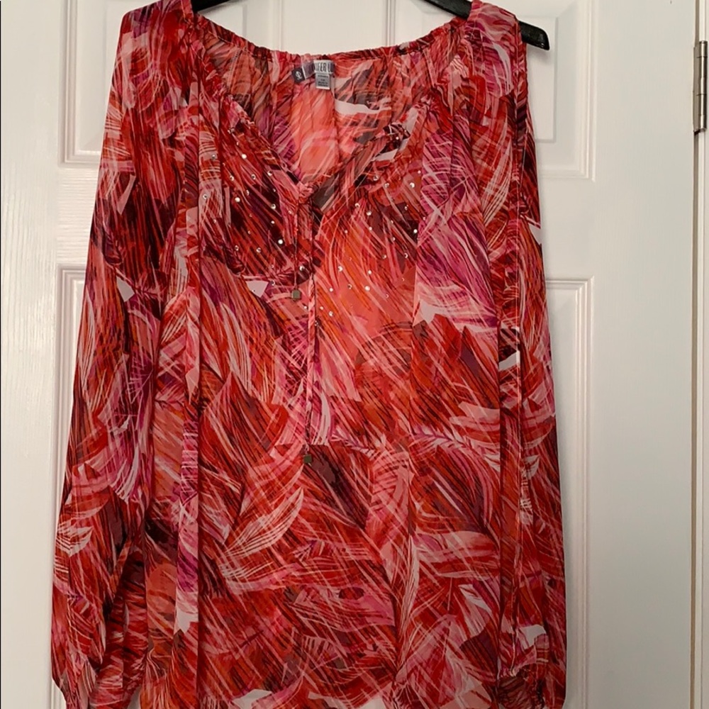 Jennifer Lopez floral sheer shirt